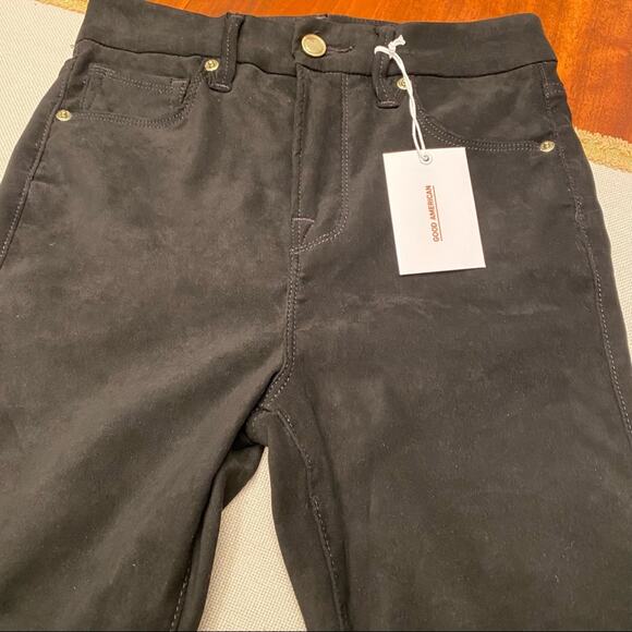 Good American Good Legs Suede-Like pants in black NWT - Picture 2 of 12